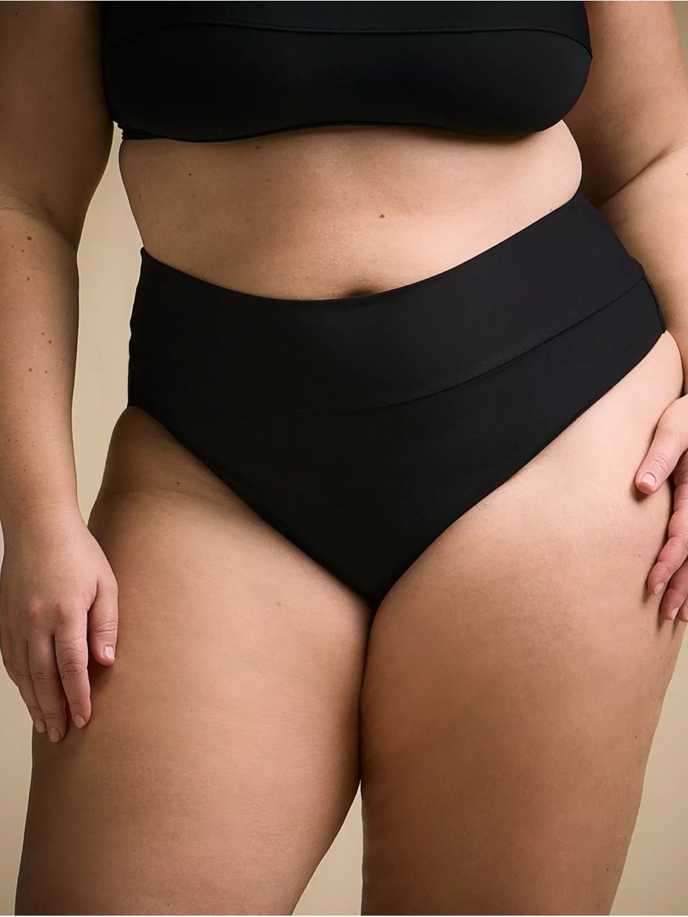 Plus Size Black Wide Band Swim Bikini Bottom